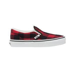 NEW Vans Kids Classic Slip-On Plaid Sherpa Red Black Holiday Sneaker Shoes 2.5